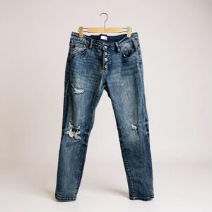 Kancan Distressed Jeans Womens Button Fly Medium Wash Ripped Denim SIze 11/29‎